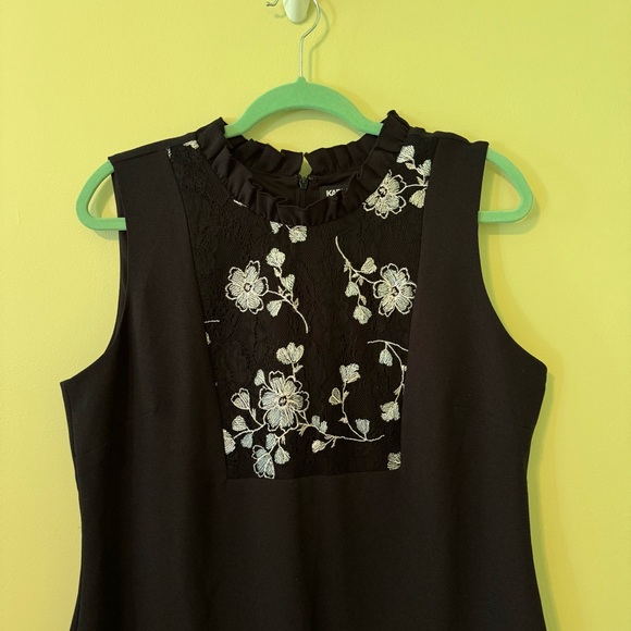 EUC Karl Lagerfeld Black Shift Dress | Size 14 | Embroidered Floral Yoke - Picture 2 of 4